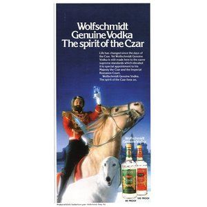1981 Wolfschmidt Vodka Vintage Print Ad Russia Czar Horse Dog Man Cave Wall Art